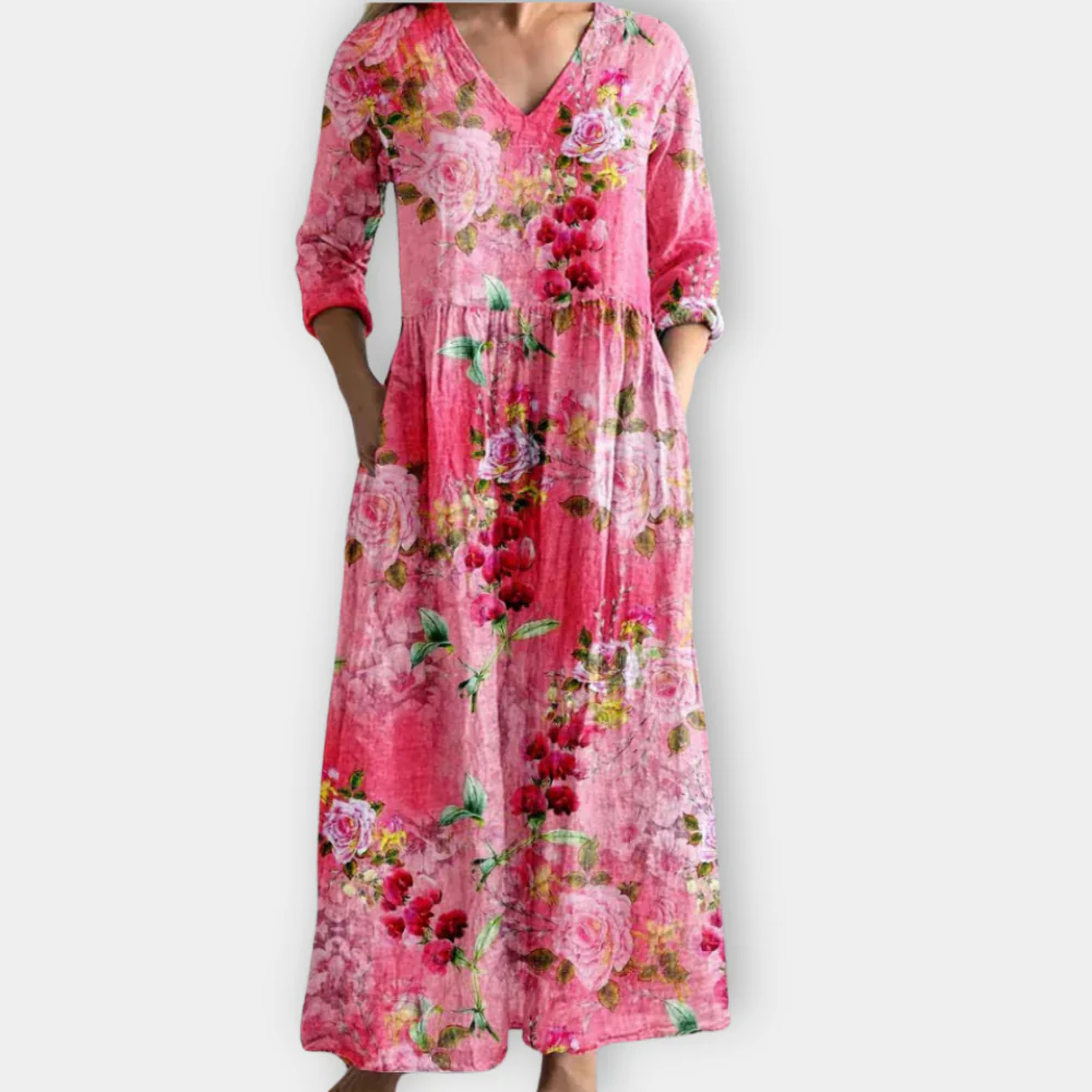 Chloe | Vibrant Pink Floral Maxi Dress