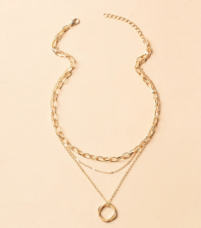 Open Circle Three Row Necklace | Gold