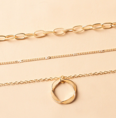 Open Circle Three Row Necklace | Gold