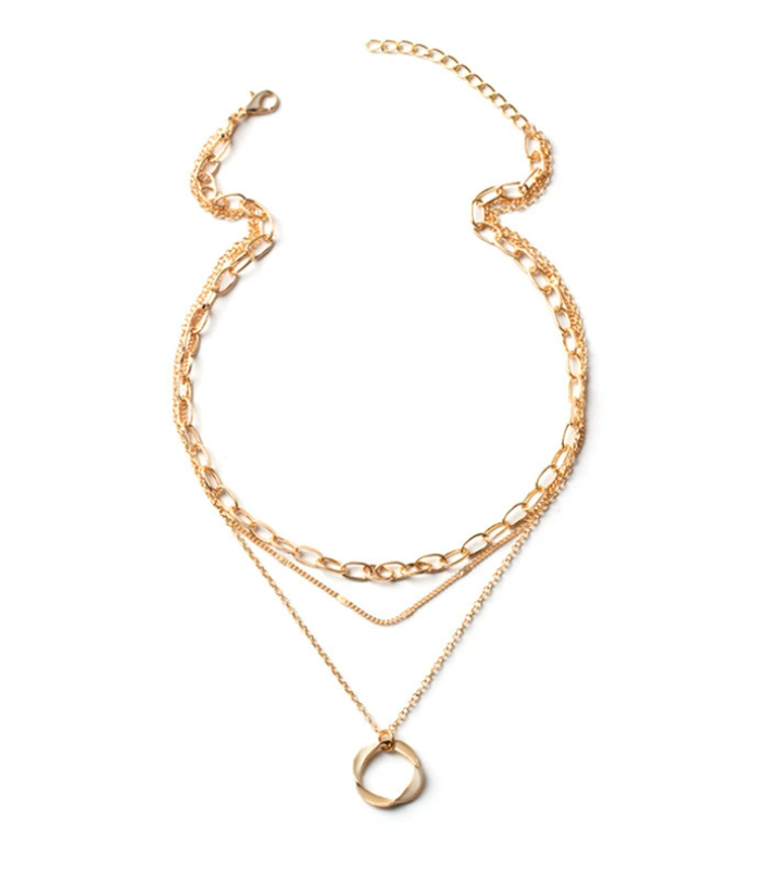 Open Circle Three Row Necklace | Gold