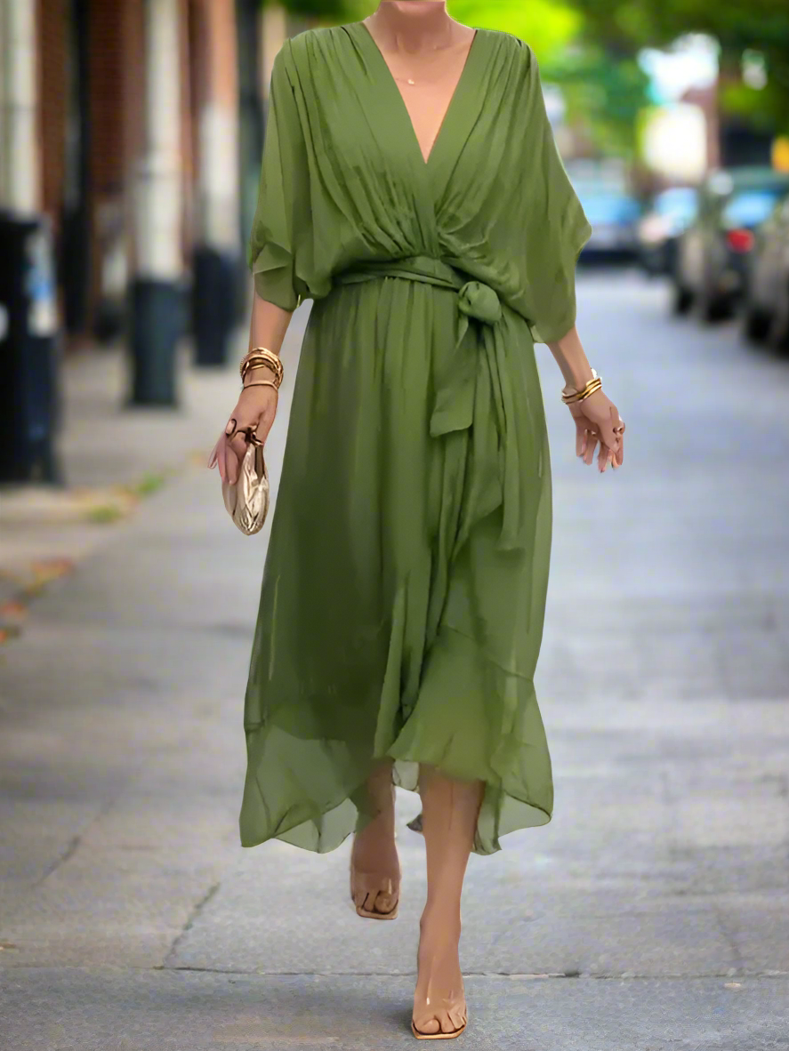 Monica | Elegant V-Neck Chiffon Dress