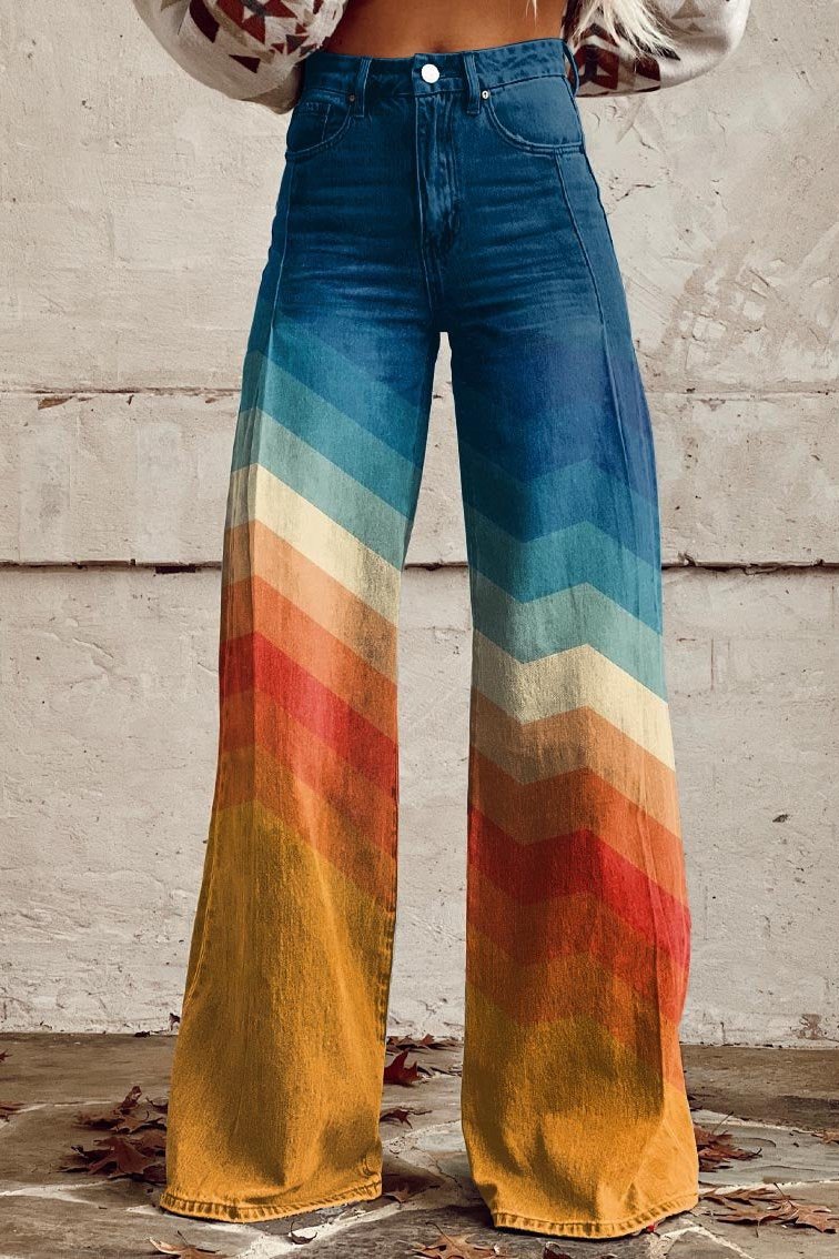 Lykke | Gradient Stripes Wide-Leg Jeans
