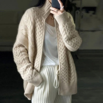 Nathalie – Woolen Cable-Knit Cardigan
