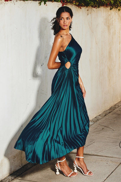 Billy Joan | One-Shoulder Pleated Midi Dress