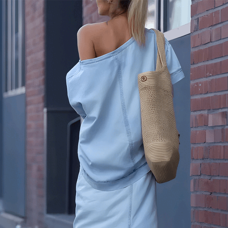 WHITE | Diagonal shoulder top with split denim maxi skirt