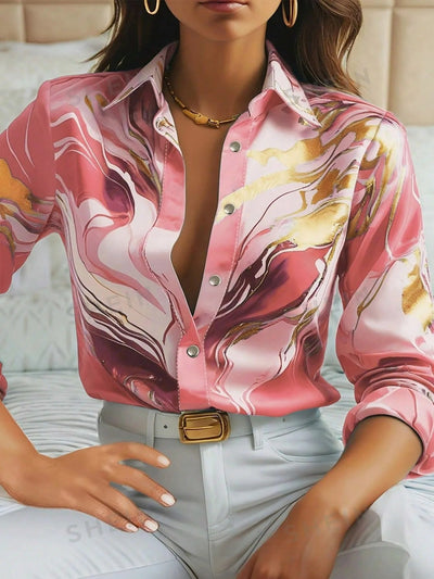 Maroula | Elegant Marble Print Short Sleeve Shirt