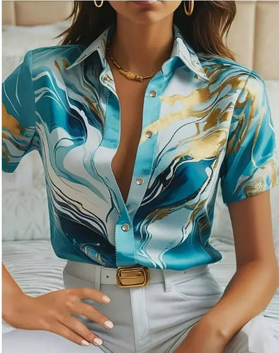 Maroula | Elegant Marble Print Short Sleeve Shirt