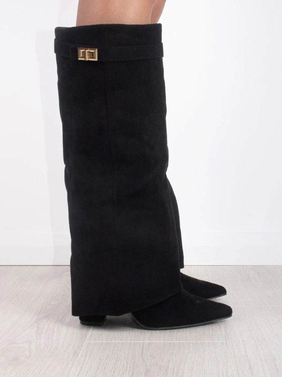 Eliza | Luxury Suede Look High Boots With Gold Accent