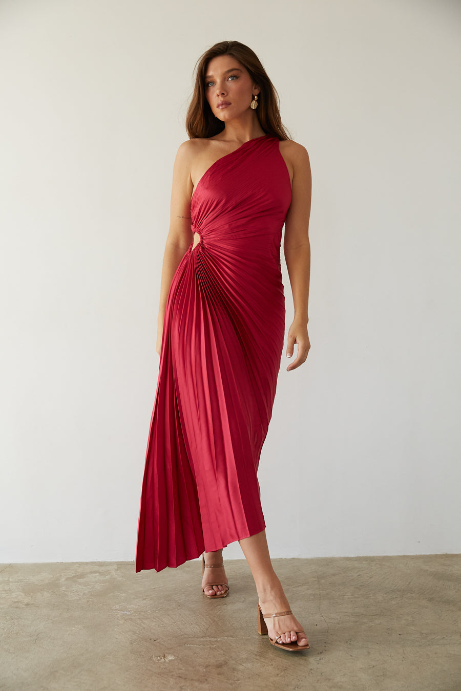 Billy Joan | One-Shoulder Pleated Midi Dress