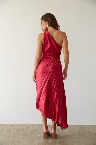 Billy Joan | One-Shoulder Pleated Midi Dress